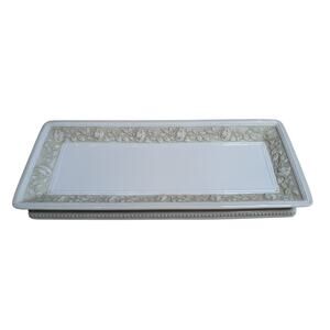 Vintage Cream Floral Rectangular Serving Platter Beaded Edges Canterbury Tray